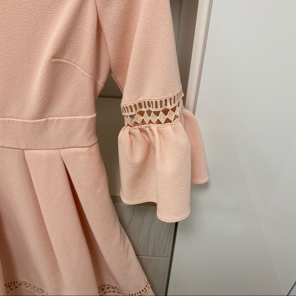 Eliza J Pink Bell Sleeve Fit and Flare Laser Cut Dress With Pockets - Picture 8 of 12